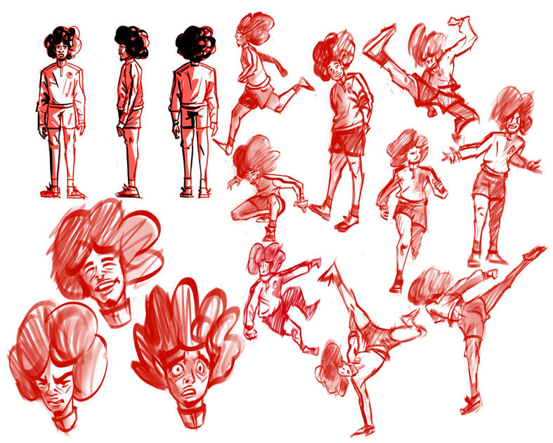 Goal: Character sheet of a confident and cool track athlete showcasing poses and expressions